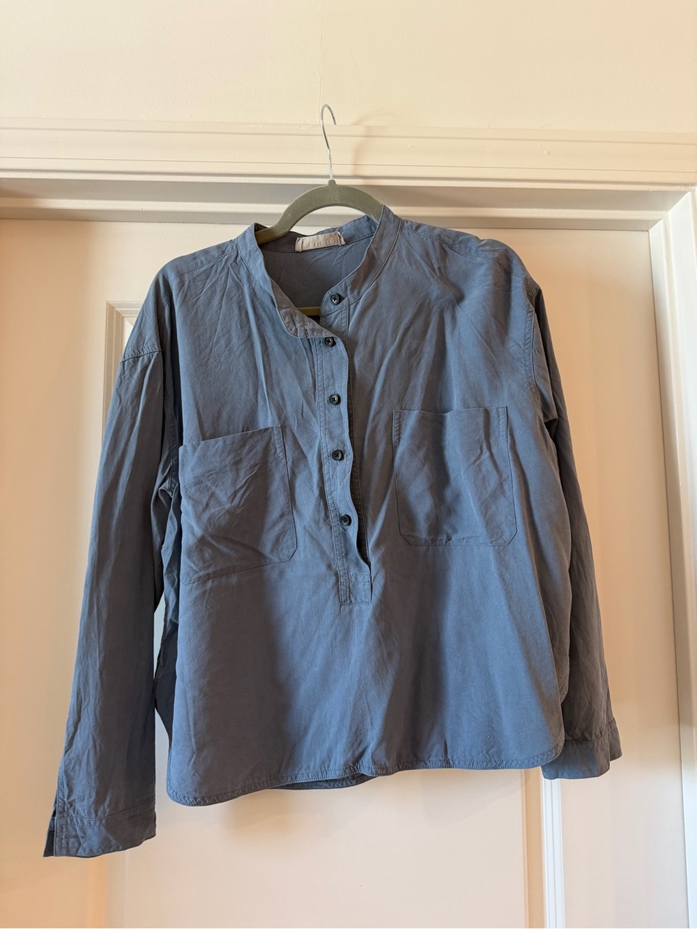 Everlane Slate Blue Grandad-Collar Button-Down Shirt